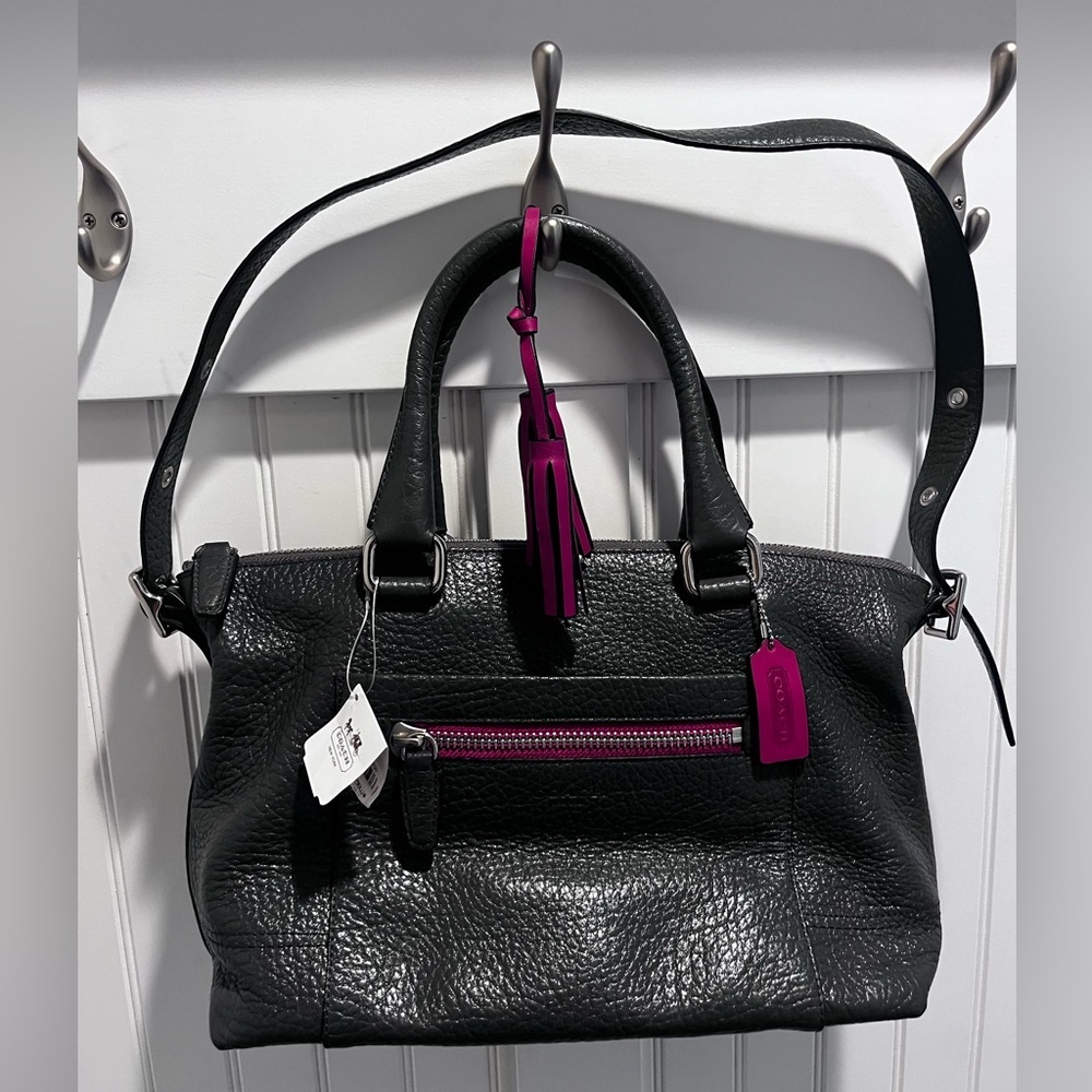 Coach NWT Legacy Textured Leather Molly Satchel 21140 Silver/Graphite Berry